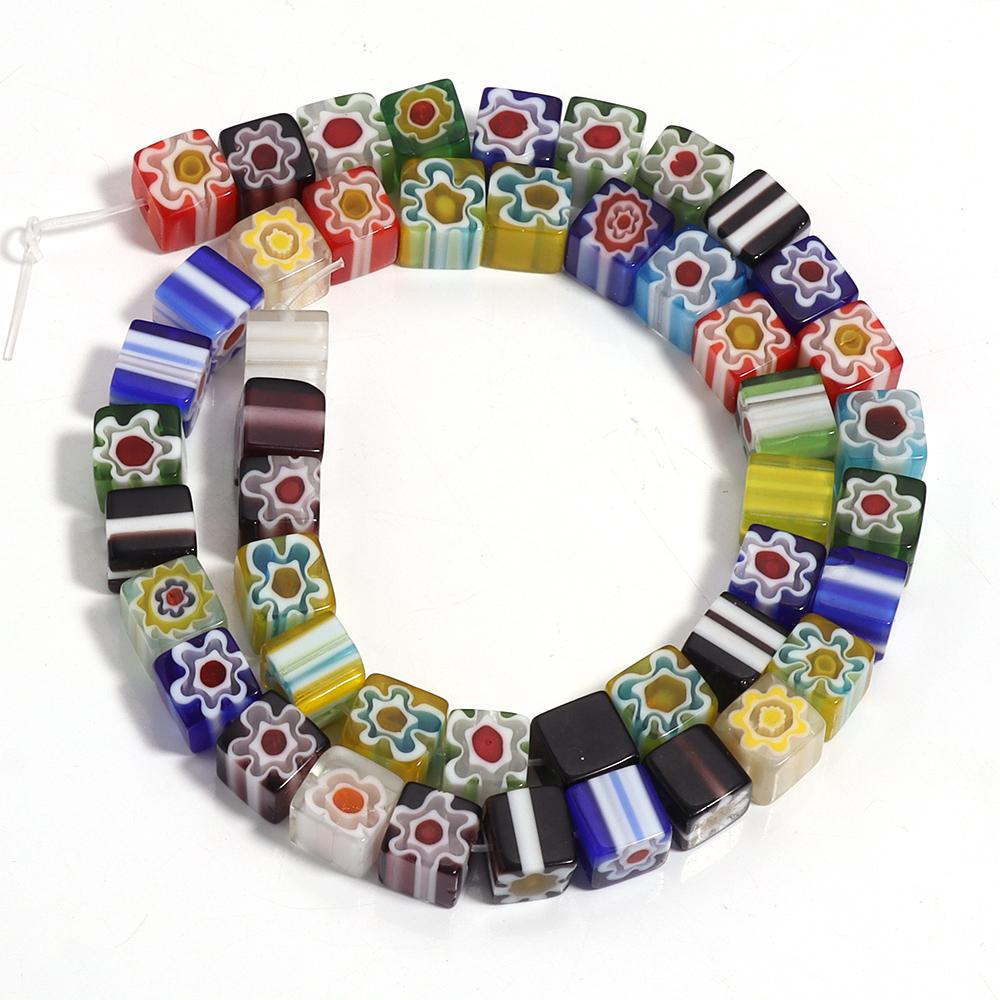 1 Strang Bunte Quadratische Blumen Lampwork Perlen 4-8mm Glas Lose Abstandshalter Perlen Für Schmuckherstellung Basteln DIY Armband Zubehör