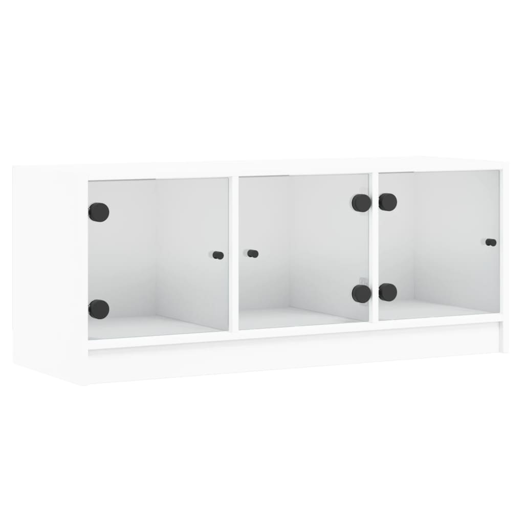 TV Cabinet with Glass Doors White 102 X 37 X 42 Cm