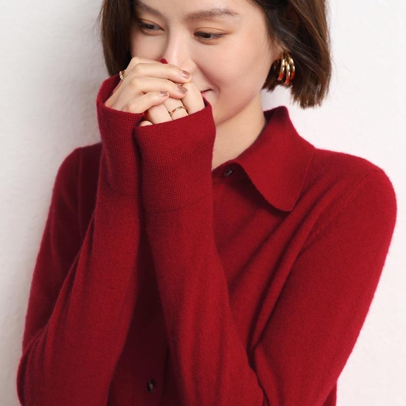 New POLO Collar Shirt for Women, Fashionable Loose Long-sleeved Knitted Cardigan, Temperament Lapel Jacket, Women's Sweater