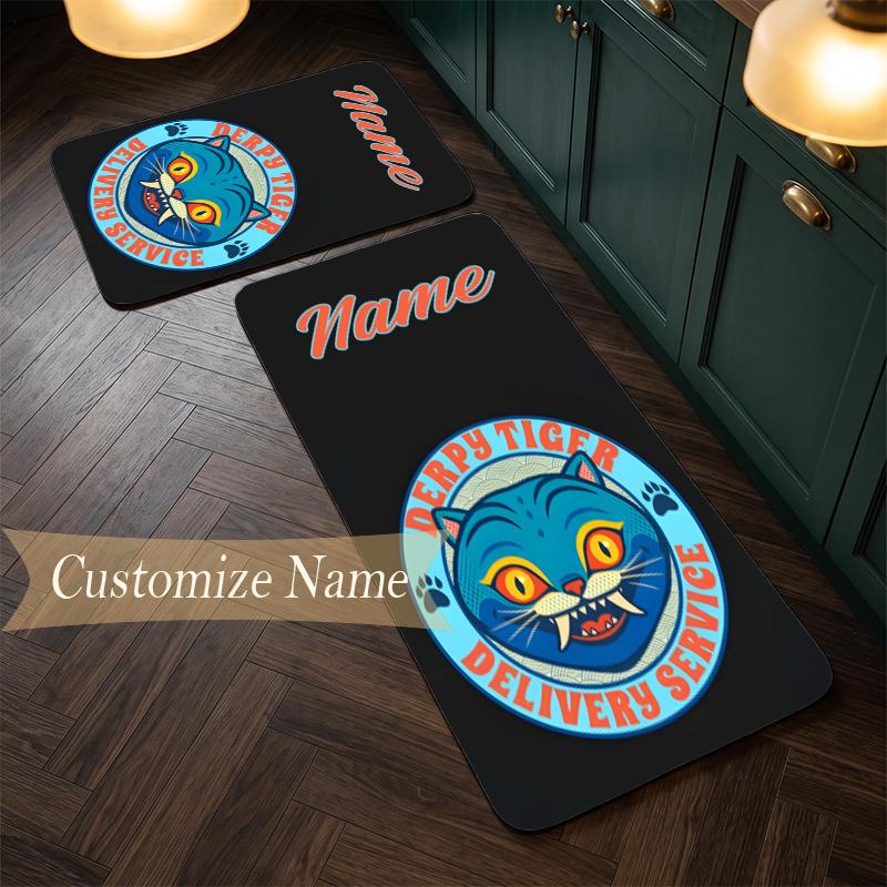 Derpy Tiger (14) Customize Name Flannel Kitchen Mat Soft Non-Slip Kitchen Floor Runner Rug for Home Kitchen Decor