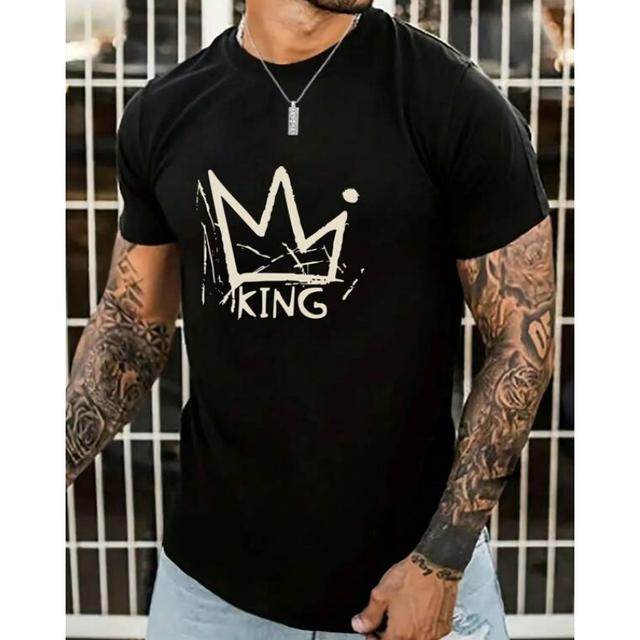 Summer Round Neck 3D King Printed Top Fashionable Casual Short Sleeved Men's T-shirts