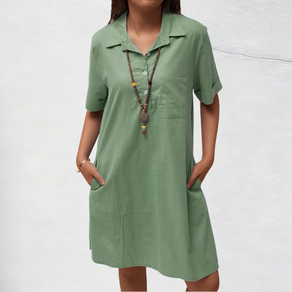 Women's Shirt Dress Button Down Short Sleeve Dresse With Pockets