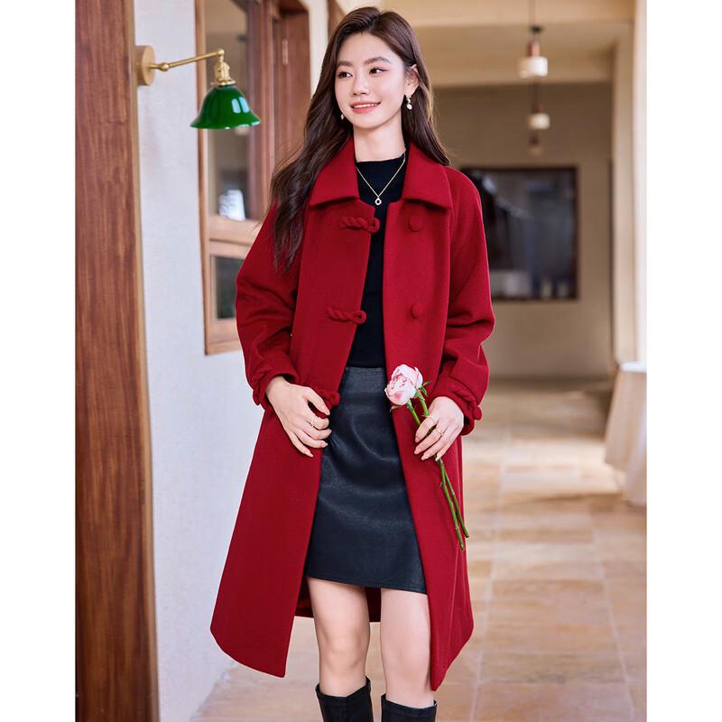 Si Shui Nian Hua Women's Elegant Mid-Length Wool Blend Coat