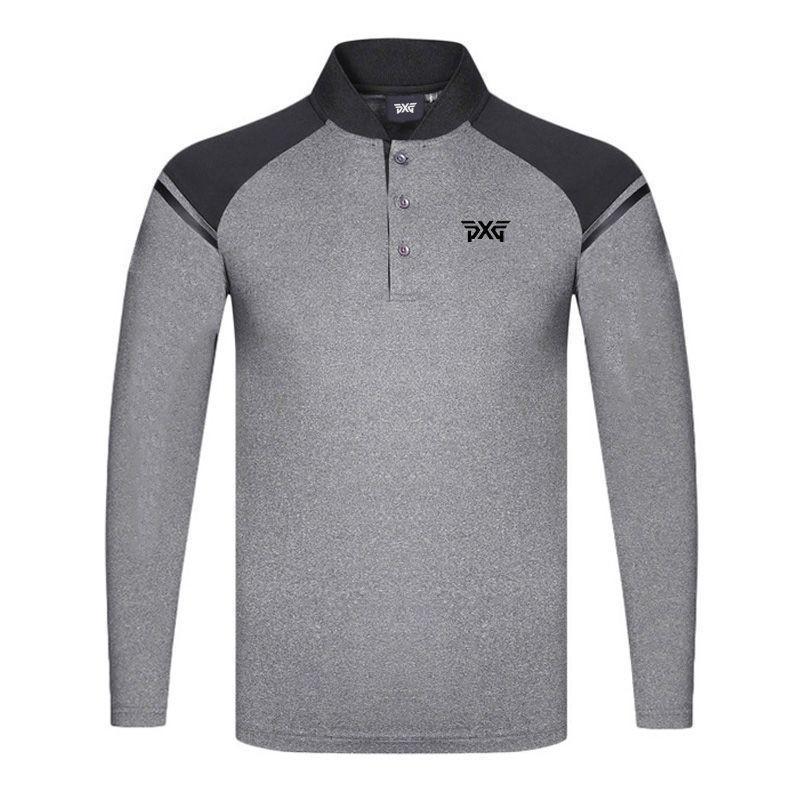 Herren Langarm Golf Poloshirt Atmungsaktiv Schnelltrocknend Sportbekleidung Freizeitkleidung Weiß Grau Marine 2XL grau