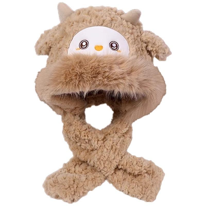 Winter Cute Little Sheep Plush Hat Women's Hat Scarf Integrated Thickened Cold Warm Sweet Lei Feng Hat