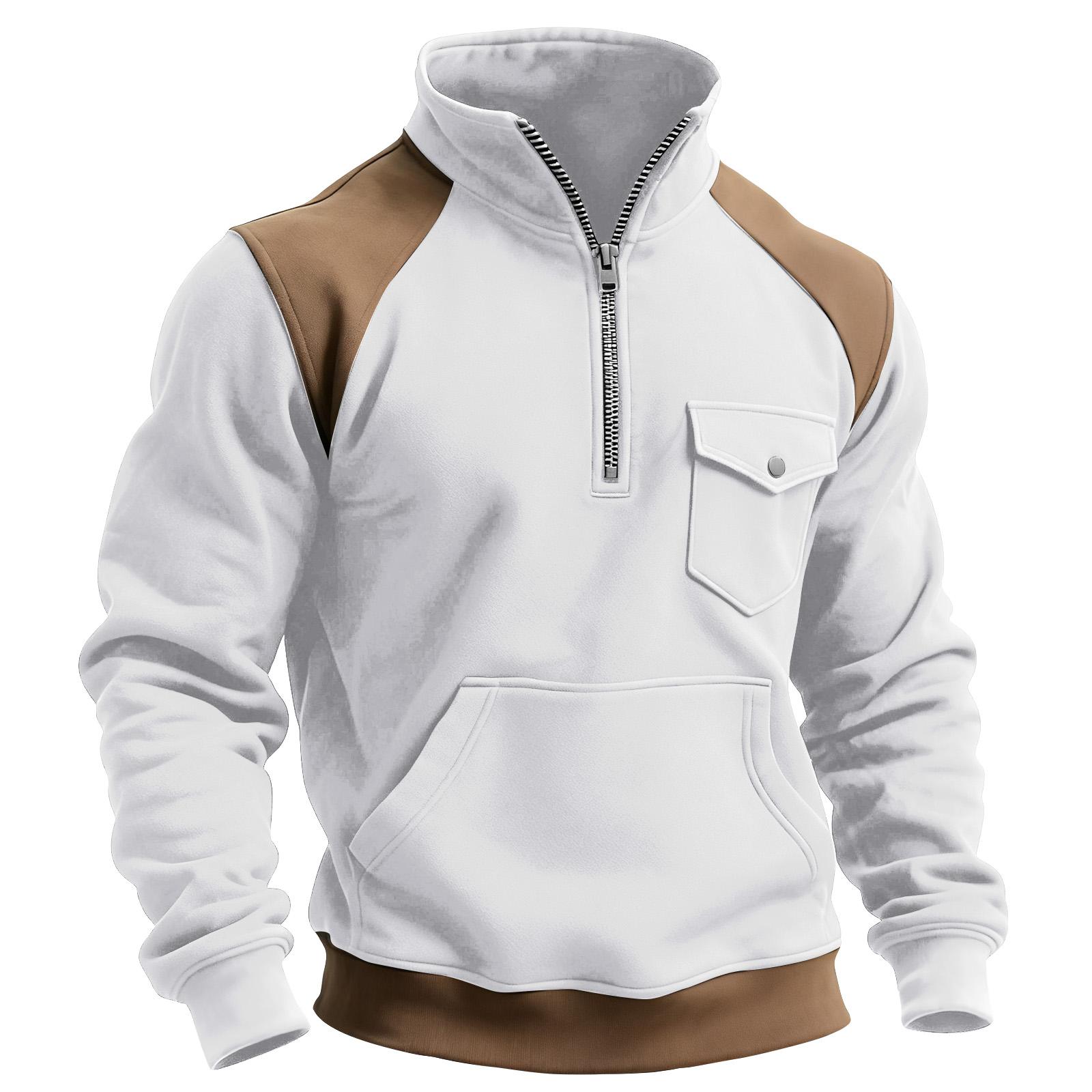 

Men s Colorblock Half Zip Pocket Stand Collar Sweatshirt Men s Sports Large Size Casual Stand Collar Sweatshirt XL белый