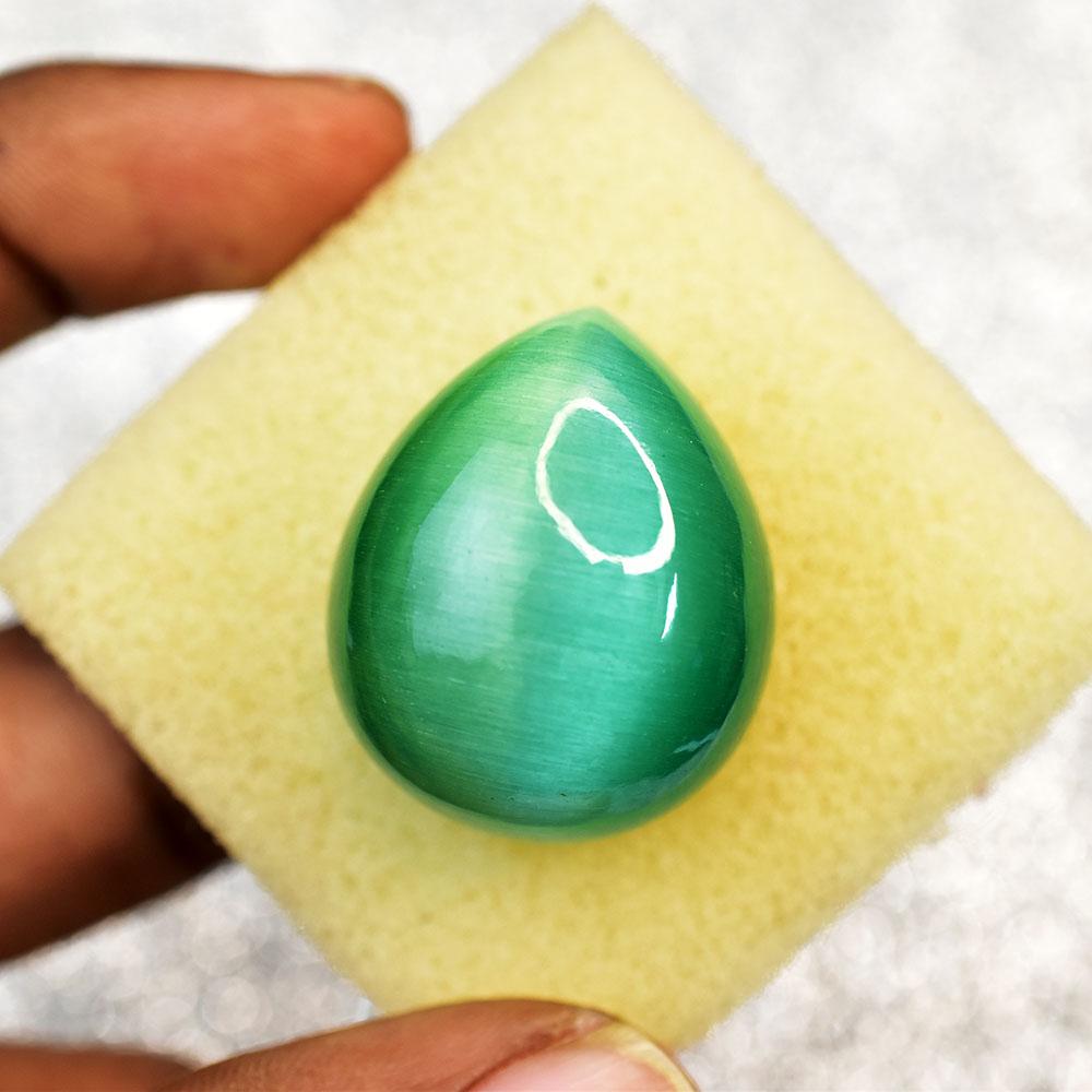 25x23mm Pear Cabochon Cut Natural Cat'S Eye Green Loose Gemstone for Jewelry Making and Crafts