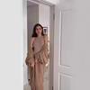 Autumn and winter European and American style hot sweater set women's loose extended version imitation mink cardigan + split skirt