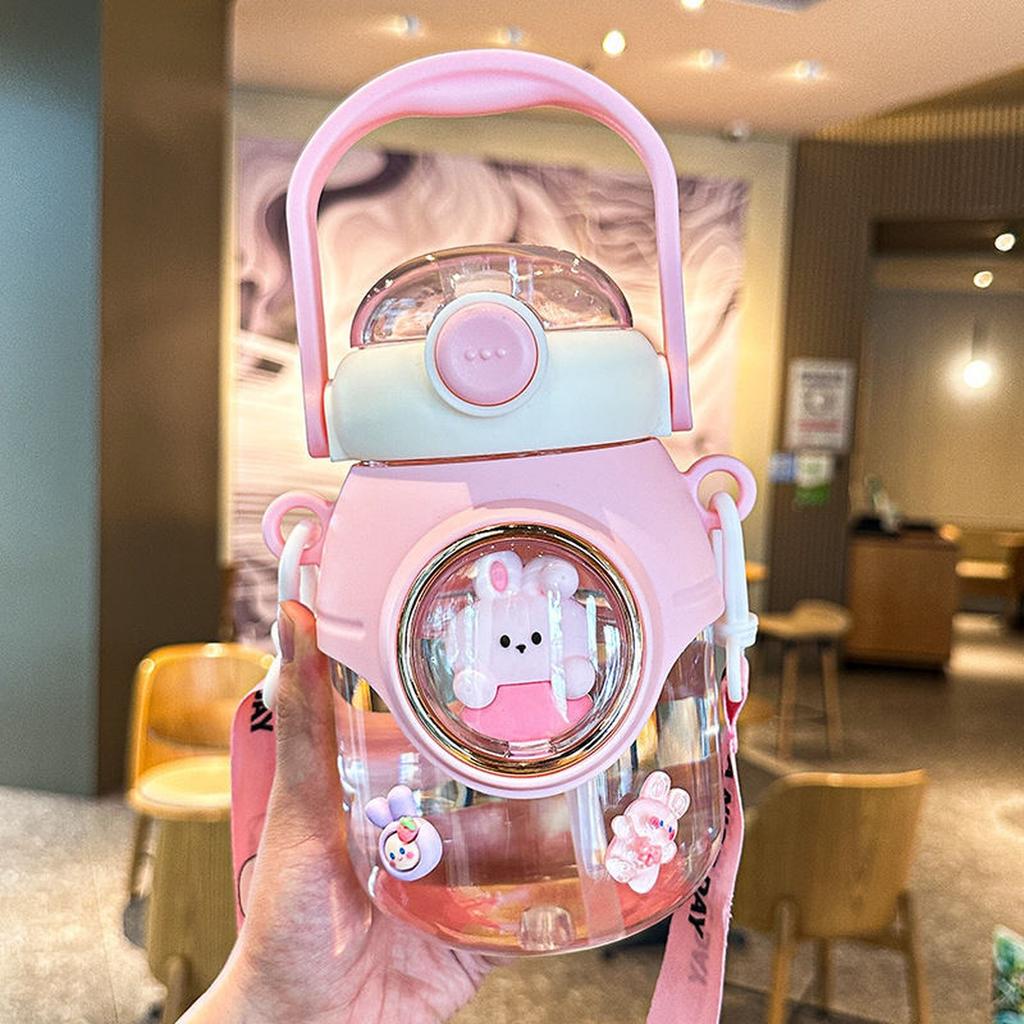 Water Bottle Kawaii with Adjustable Shoulder Strap for Summer Cold Water Chill Portable Leakproof -free Cartoon Children