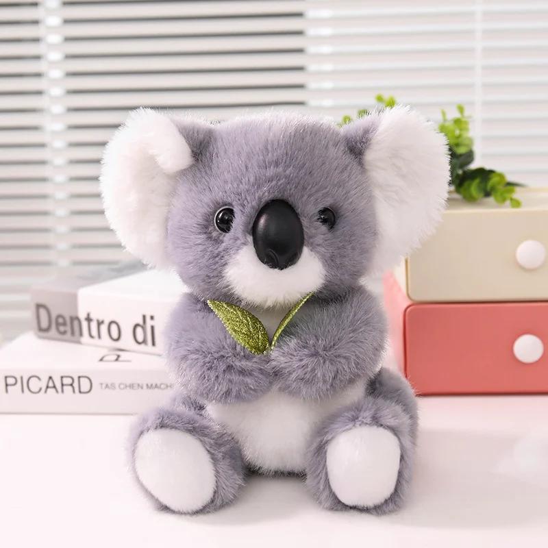 Graues Koala-Stofftier Niedliches Weiches Flauschiges Kuscheltier Mit Grünen Rosa Blättern Kawaii Puppe Für Heimdekoration Feiertagsgeschenk Mädchen Junge 22cm