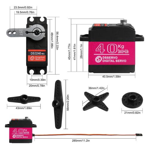 Two High Torque 40KG Digital RC Servo, DS3240MG Stainless Steel Full Metal Gear Waterproof Steering RC Servo for 1/8 and 1/10 Scale Baja RC Cars, Craw