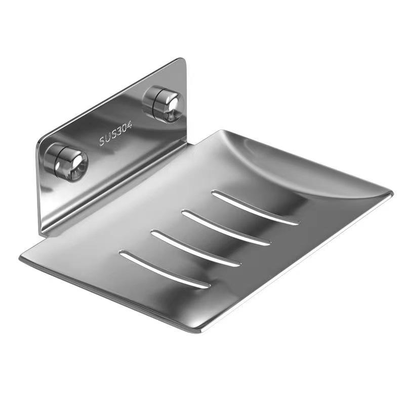

304 Stainless Steel Soap Dish Holder Bathroom Shower Soap Box With Drain Wall Mounted Soap Sponge Rack Bathroom Accessories