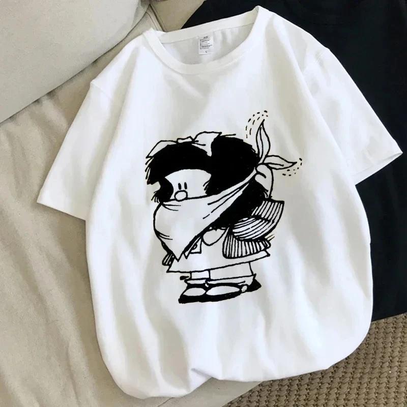 Harajuku Fun Cartoon Mafalda Kawaii Pattern Printed T-shirt Summer Cotton T-shirt Fashion Trend Top Harajuku Cotton Street Wear