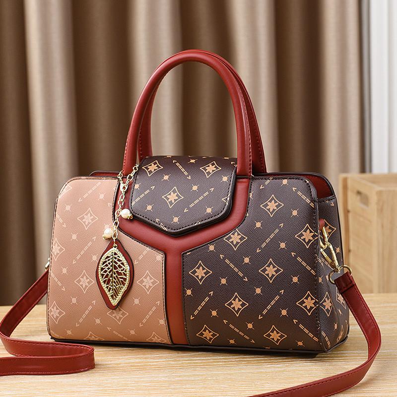 Stylish Middle-aged Mom Bag With Large Capacity Handbag Shoulder Diagonal Crossbody Wine Red Color