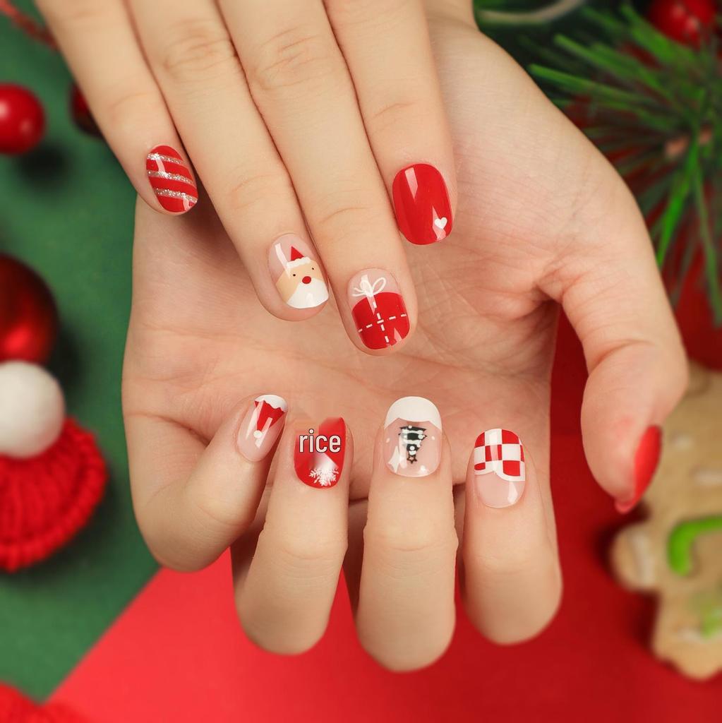 Christmas Short Style Removable Nail Stickers - Cross-Border Hot Selling Wearable Manicure Stickers