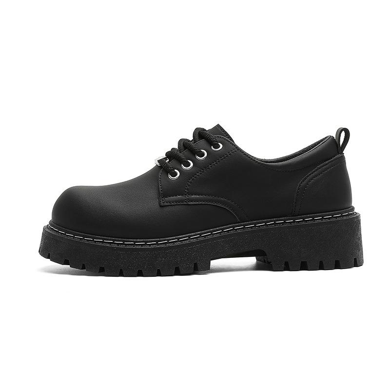 Derby shoes men's platform heightening Martin boots black big head round head commuting cleanfit tooling casual leather shoes