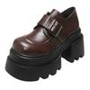 Fashion 10CM Heels Buckle Casual Leather Shoes New 2025 Spring Women Chunky Sneakers Comfortable Pumps High Platform Walking Shoes Woman