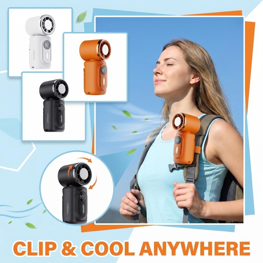Portable Clip On Fan with 180 Degree Rotatable Head Personal Mini Air Conditioner USB Rechargeable Cooling Device for Outdoor and Umbrella Use