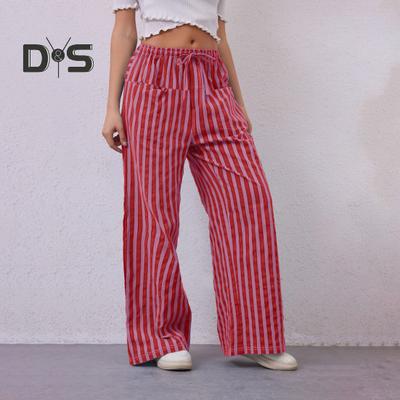 Lange Hosen für Damen, niedrige Taille, elastischer Bund, verstellbarer Kordelzug, lässige Hose mit Taschen, lockere Passform, weites Bein