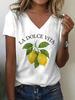 Hot Sale Retro La Dolce Vita Lemon T-shirt V Neck Casual Fashion Y2k Printed T Shirts Women Short Sleeve Tee Shirt V-Neck