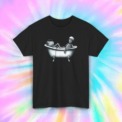 Skeleton In Bathtub Shirt Dark Humor Toaster Bath Funny Sarcastic Graphic Tee