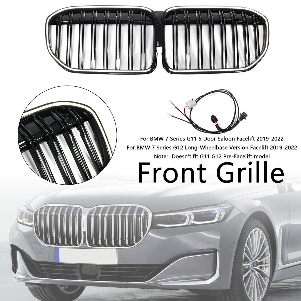 Double Slat Gloss Black Front Grill Grille Fit BMW 7 Series G11 G12 2019-2022