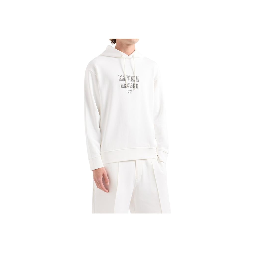 Emporio Armani Letter Logo Embroidered Hooded Long Sleeve Sweatshirt Men Sweatshirt White 6D1MD2-1JWPZ-01P4