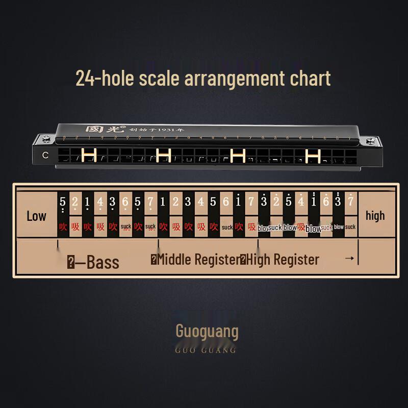 Guoguang 24-otworowa harmonijka polifoniczna dla początkujących - tonacja C zestaw prezentowy
