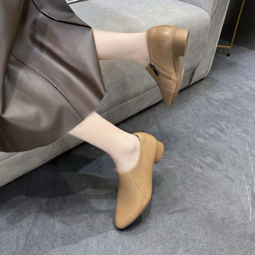 

Остроносые туфли-лодочки женские осенне-зимние новые кожаные туфли с глубоким вырезом, простой темперамент, боковая молния, всесезонная обувь, женская обувь 40 абрикосовый
