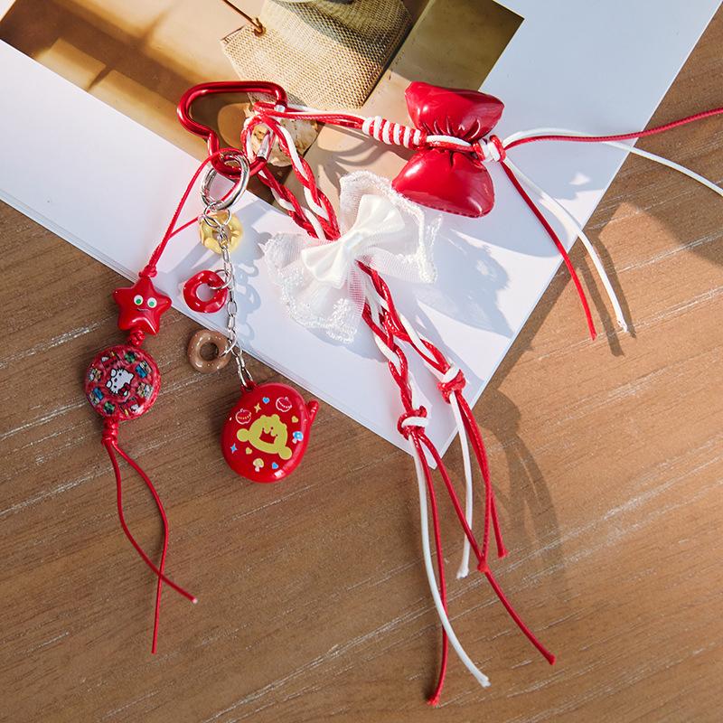 

Ретро Бант Сердце Красный Брелок Y2K Модный Брелок из Бусин Подвеска для Сумки Украшение для Подвешивания на Сумку Аксессуары для Ключей