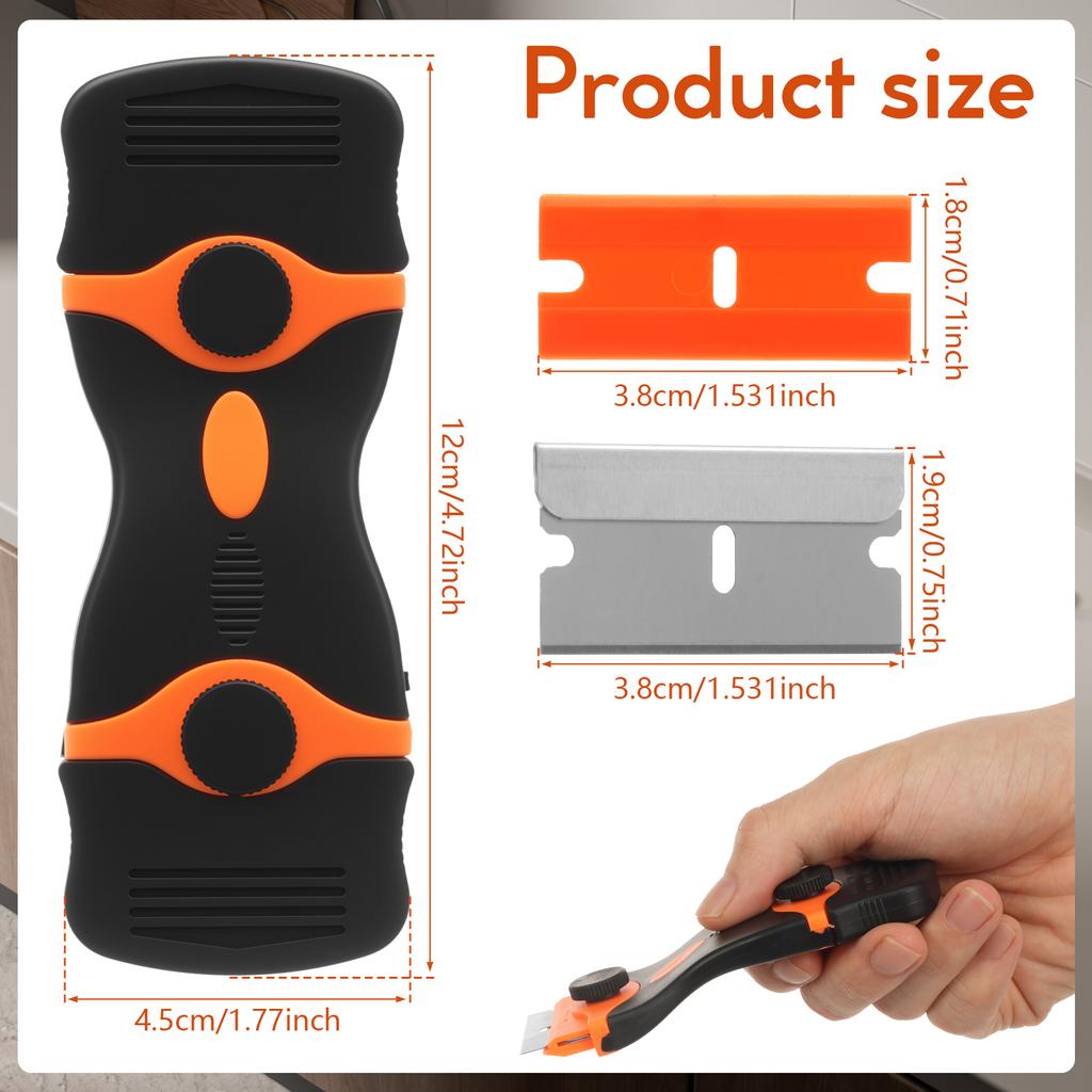 Double Head Blade Scraper Plastic & Metal Scraper Remover Tool with Blades for Labels Stickers Decals Tint Vinyl Removal Grease