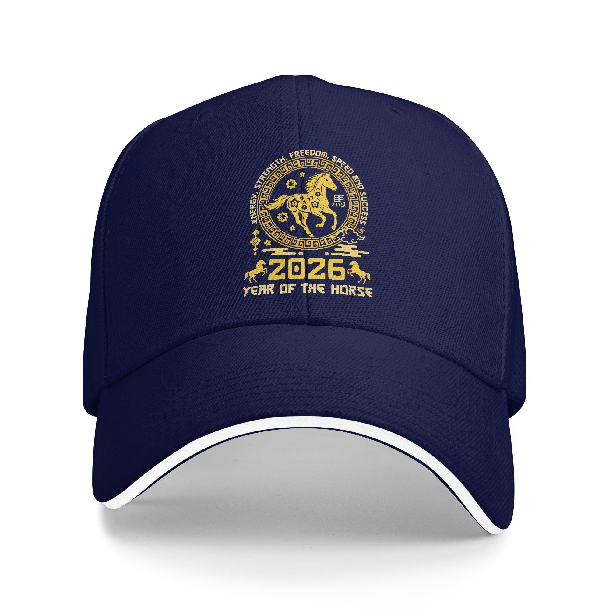

Happy Lunar Chinese New Year of The Horse 2026 Zodiac Baseball Cap Fashion Trucker Hat Summer Men Hunting Camping Snapback Cap As Picture темно-синього кольору