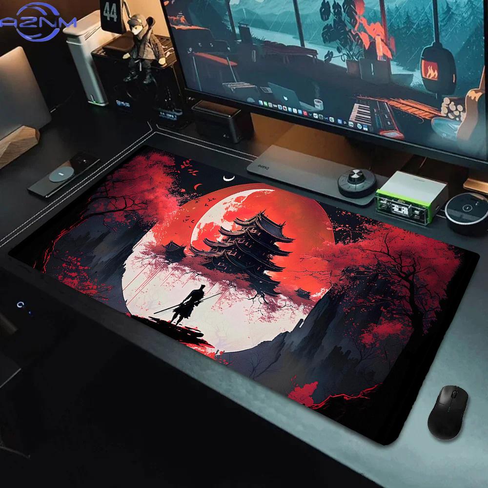 Samurai And The Red Sun Gaming Mouse Pad Nonslip Durable Desk Mat Pc Accessories Mousepads Katana Gaming Mats Tapis De Souris