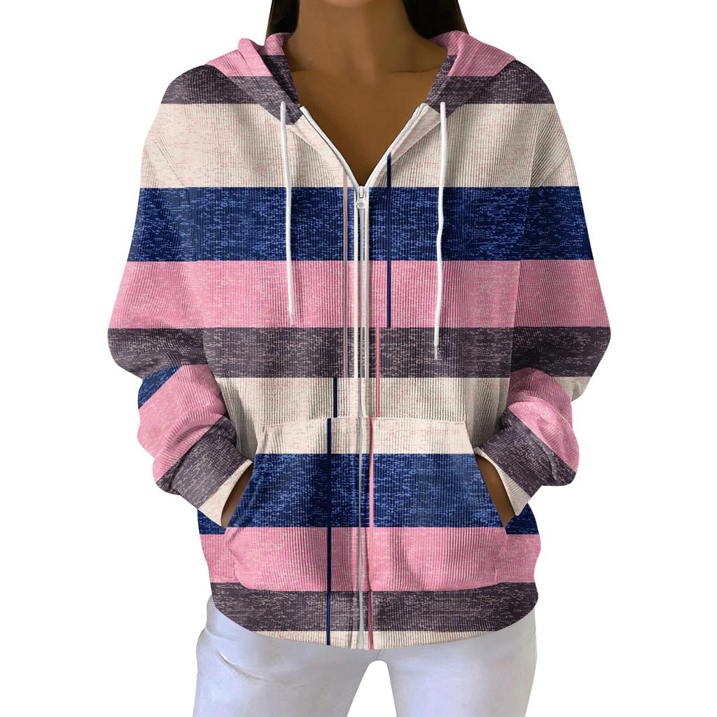 Women's Casual Fashion Long-Sleeved Zip-Up Christmas Print Knitted Hoodie