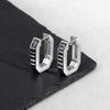 Vintage C-Shaped Rectangular Zircon Earrings for Men,Stainless Steel Hip-Hop Huggies Hoop Earring,Black Rhinestone Earring Gift