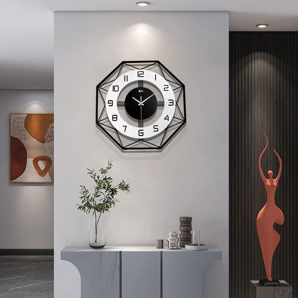 Large World Map Wall Clock, Metal Minimalist Modern Clock, Round Silent Non-Ticking Battery Operated Wall Clocks for Living Room/Home