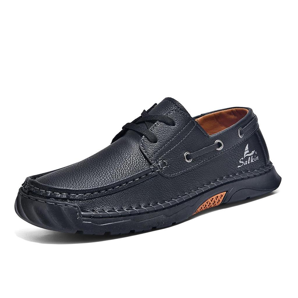 2026 Plus Size Men's Leather Casual Loafers - Hand-Stitched Low-Top Shoes for Spring