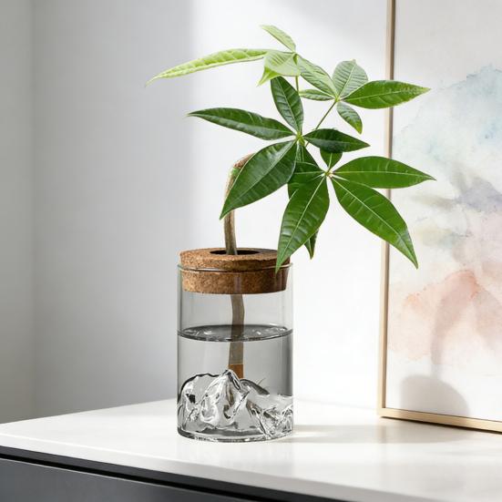 Glass Plant Propagation Station Clear Mountain Hydroponic Planter Artistic Flower Vase Plant Propagation Jar for Home Living Room Bedroom Desktop