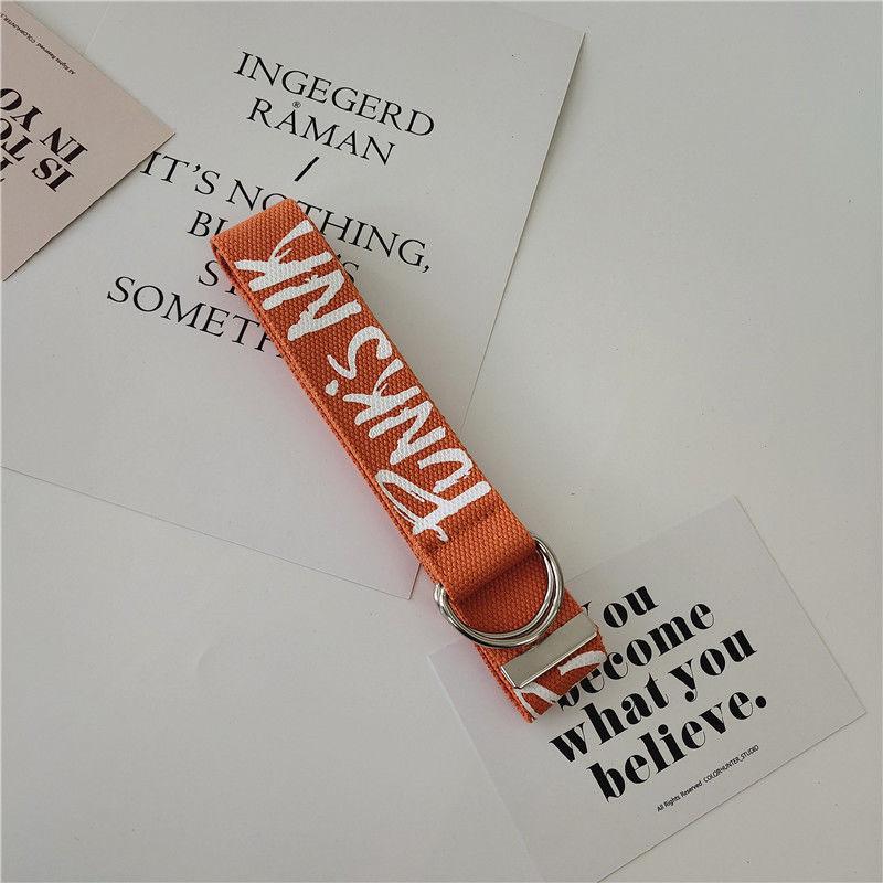 

Новый джинсовый ремень с двойной пряжкой и английским принтом, декоративный ремень в корейском стиле, универсальный студенческий холст для мужчин и женщин 130cm оранжевый