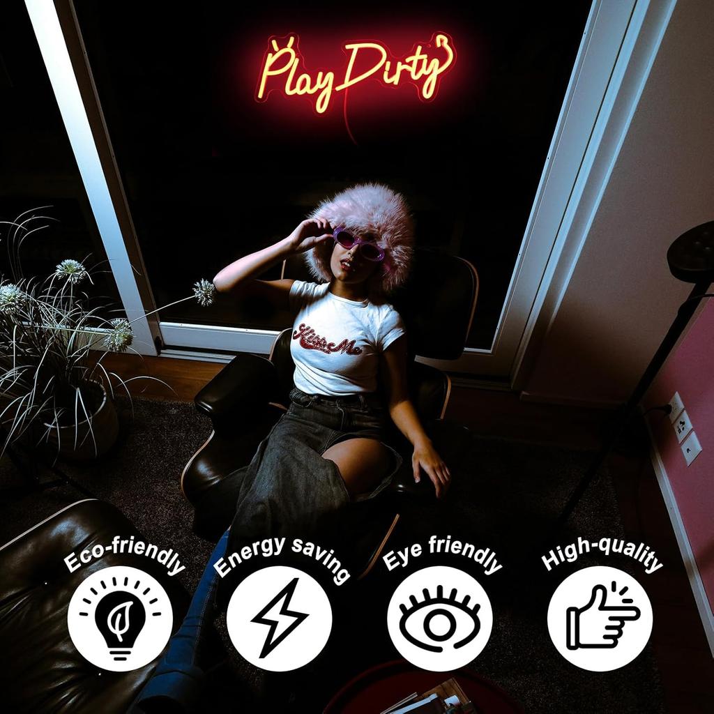 Play Dirty Neon Sign LED Neon Lights Signs for Wall Decor USB Powered for Satan Neon Lights for Bedroom Bar Man Cave Party Decor