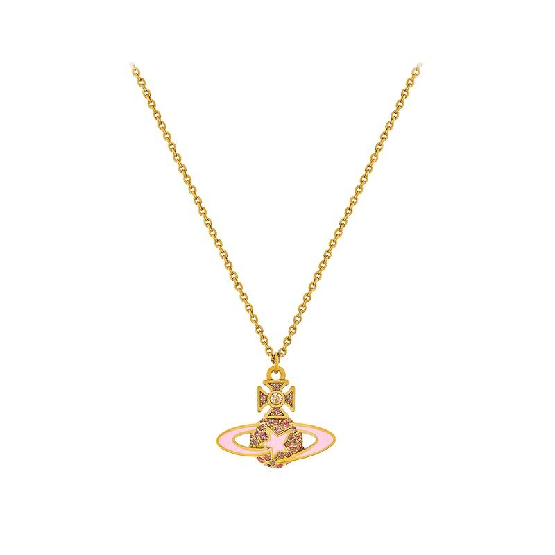 High-end Empress Weiwei Ann European And American Minimalist Hip-hop Niche Drip Glue Pentacle Inlaid Diamond Saturn Pendant Necklace