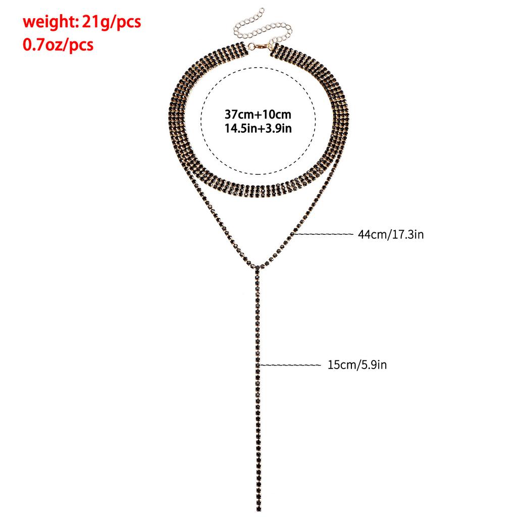 Cross-Border Jewelry, Foreign Trade Black Full Diamond Multi-Layer Versatile Neck Chain Fashionable Long Fringed Necklace Jewelry