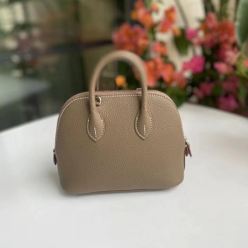 2026 Genuine Leather Bowler Bag Women Mini Shell Shape Tote With Zip Soft Full-Grain Cowhide Street Style
