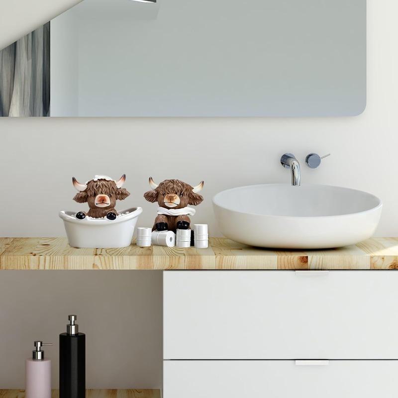 New Style Bathroom Highland Cow Three-piece Resin Handicraft Home Statue Decorative Item Accessory
