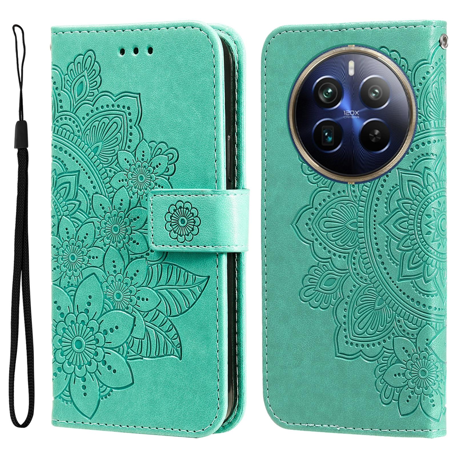 

For Realme 12 Pro 5G/12 Pro+ 5G Case Floral Pattern PU Leather Wallet Stand Phone Cover Green