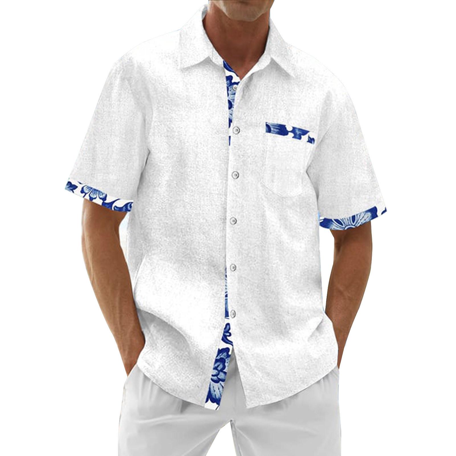 

Мужские винтажные рубашки для боулинга на пуговицах с коротким рукавом, летняя пляжная рубашка XL белый