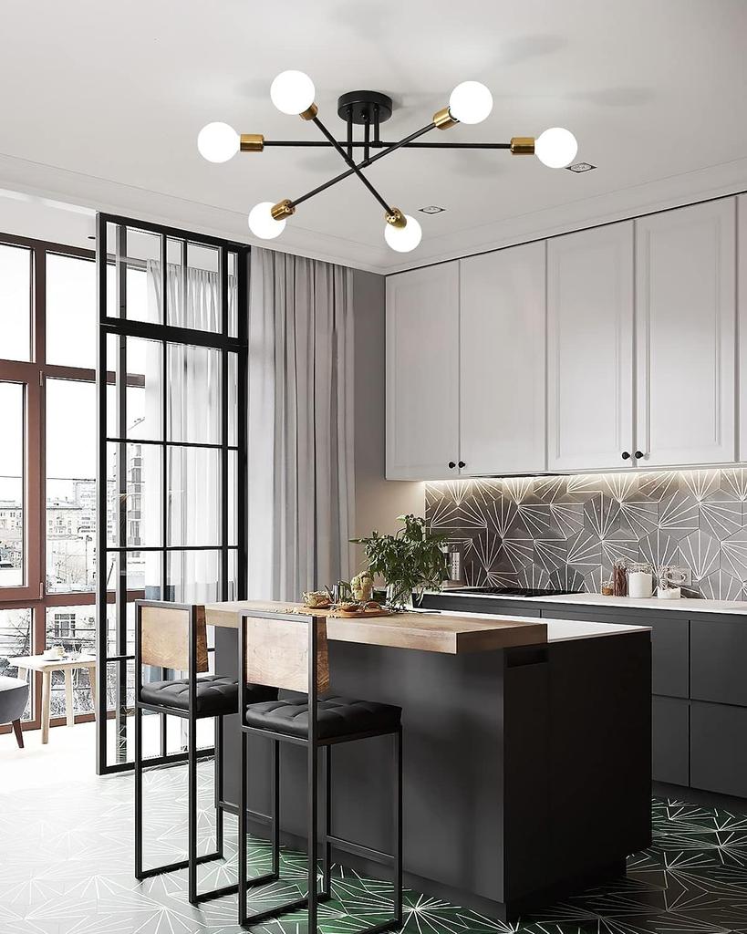 6-Light Chandelier Ceiling Light, E26 Pendant Light, Stylish Nordic LED Lighting Fixture, Rotatable Spotlight, Iron Construction, Retro Living Room