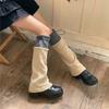 Winter Autumn Knitted Drawstring Leg Warmer Gothic Colorblock Foot Covers Flared Hem Loose Knee High Socks for Women