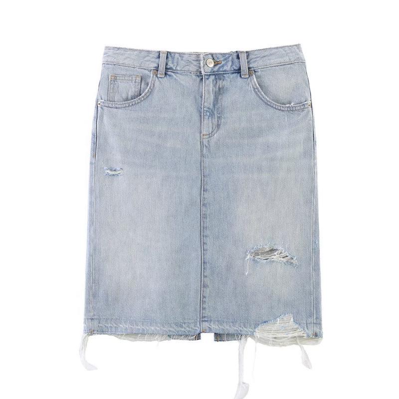 Spring 2026 European & American Style Fashionable Ripped Denim Skirt Medium синий