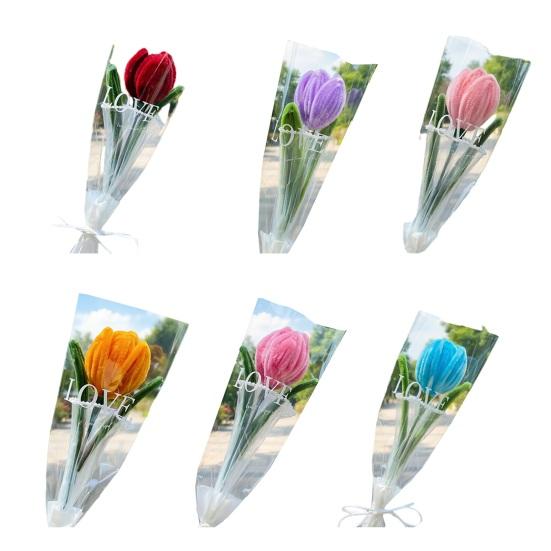 Twist Stick Tulip Bouquet Suede Texture Artificial Tulip Flowers in Pipe Cleaners Tulip Flowers Bouquet Long-Lasting Simulation Tulips for